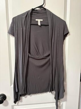 Draped Open-Front Short Sleeve Cardigan - Gray